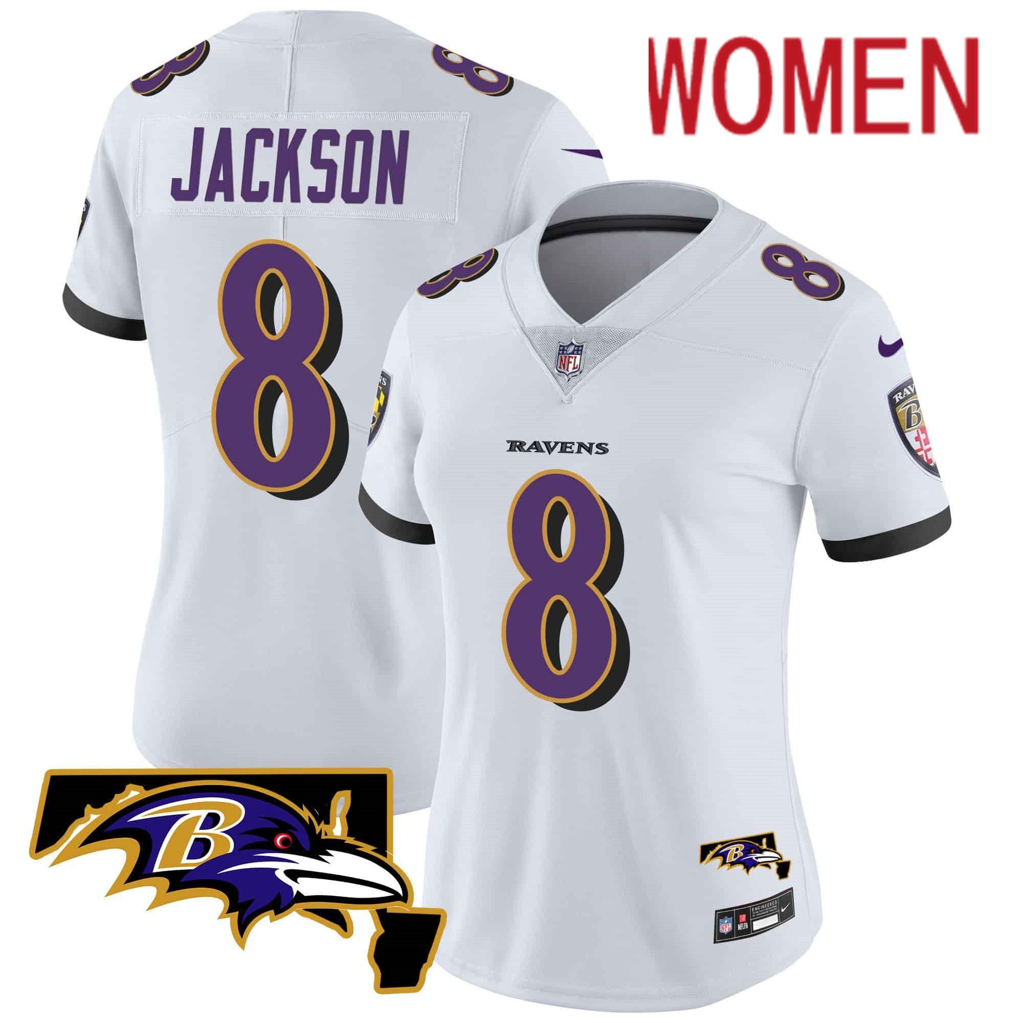 Women Baltimore Ravens #8 Jackson White 2024 Nike Maryland Patch Vapor Limited NFL Jersey